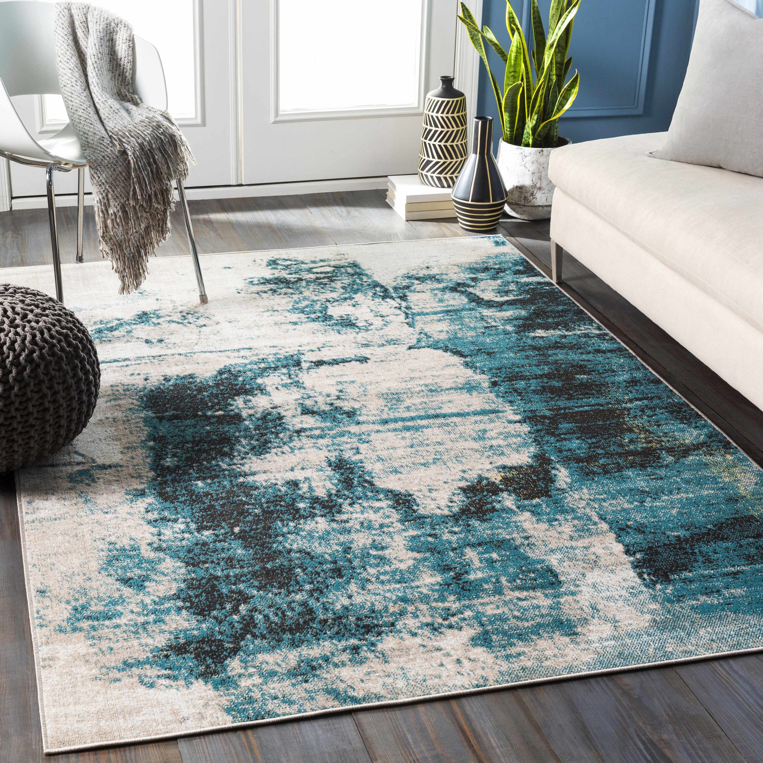 Oatman Abstract Teal Rug – Clearance Cheap
