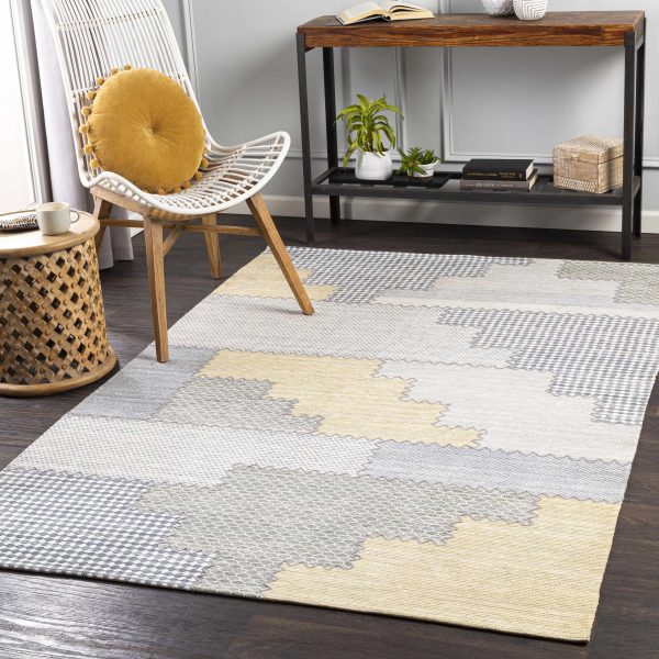 Bishopton Blue Yellow Patchwork Viscose Rug - Clearance For Sale