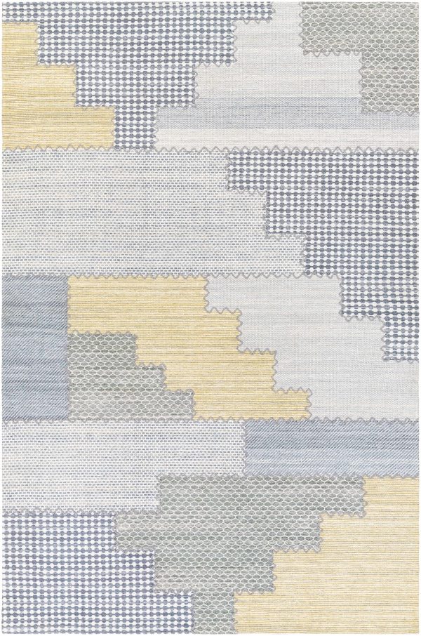 Bishopton Blue Yellow Patchwork Viscose Rug - Clearance For Sale - Image 3