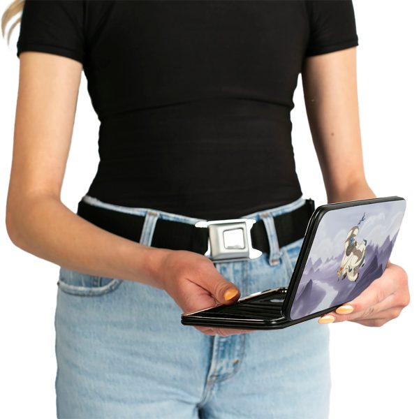 Hinged Wallet - Avatar the Last Airbender Appa Carrying 4-Character Group Scene Over Mountains + Logo Grays Black Hot on Sale - Image 4