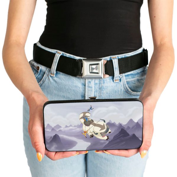 Hinged Wallet - Avatar the Last Airbender Appa Carrying 4-Character Group Scene Over Mountains + Logo Grays Black Hot on Sale - Image 3
