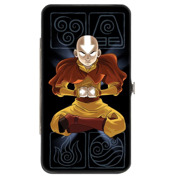 Hinged Wallet - Avatar the Last Airbender Aang Meditating Pose + Glowing Arrow Eyes Black White on Sale